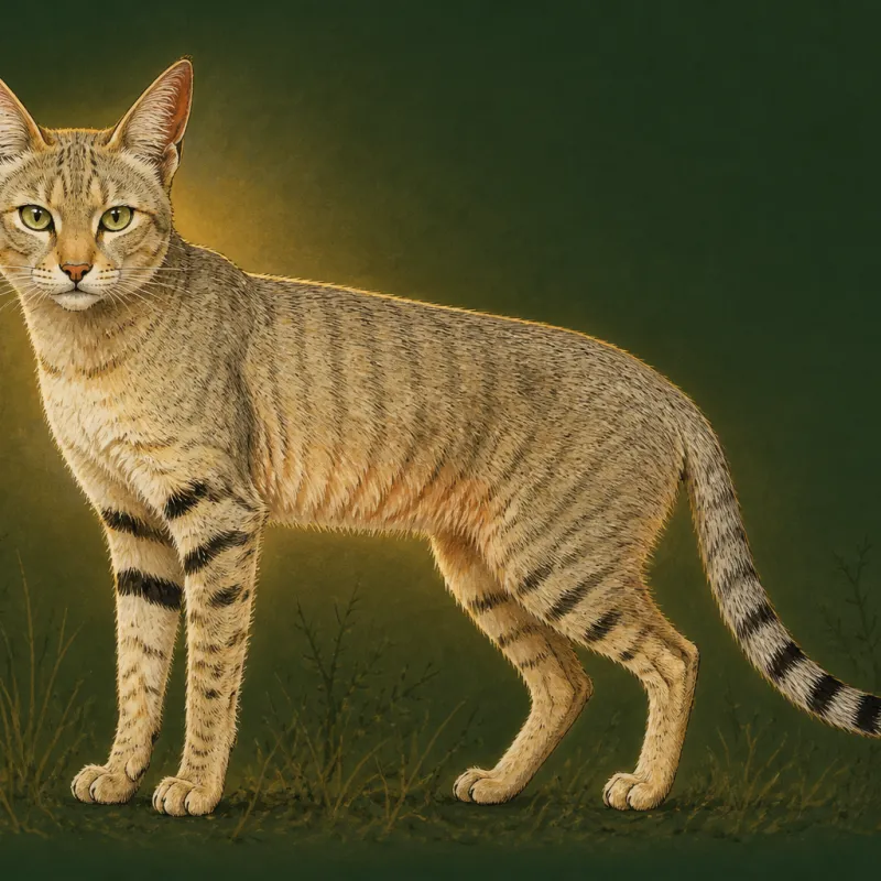 African Wildcat (Felis lybica), original illustration showing its coat pattern and body shape
