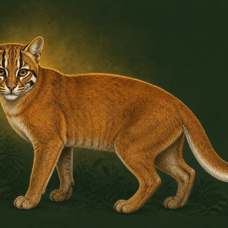 Asian Golden Cat (Catopuma temminckii), original illustration showing its coat pattern and body shape