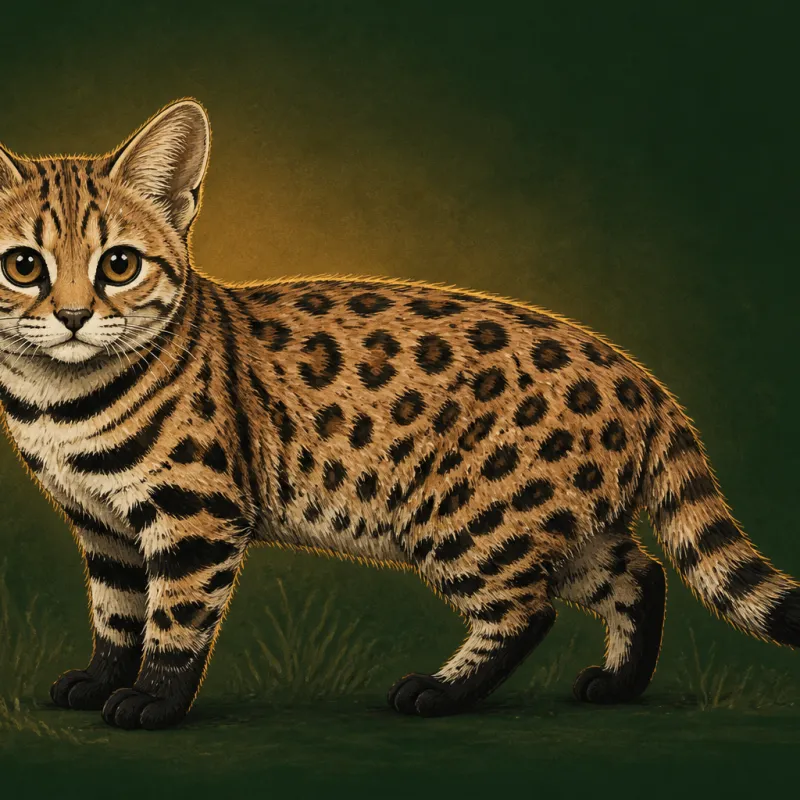 Black-footed Cat (Felis nigripes), original illustration showing its coat pattern and body shape