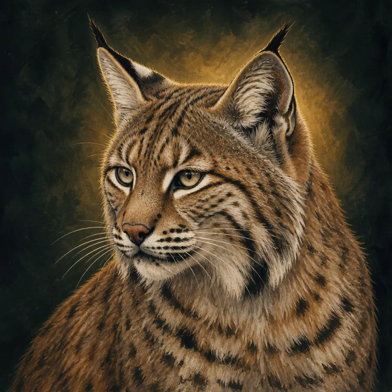 Bobcat (Lynx rufus), original illustration showing its coat pattern and body shape