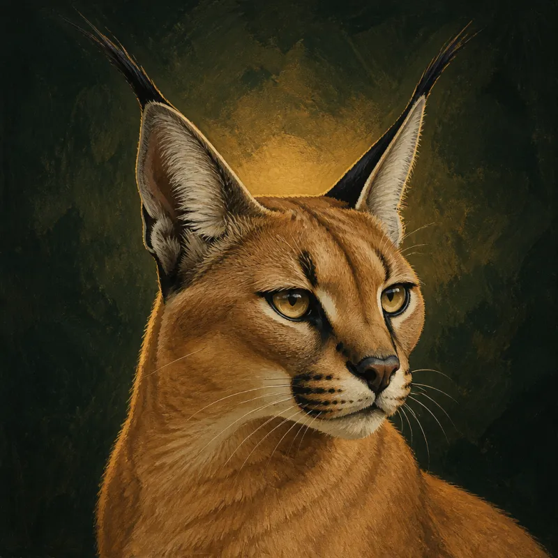 Caracal (Caracal caracal), original illustration showing its coat pattern and body shape