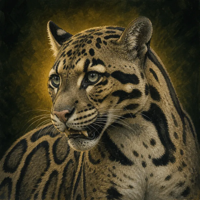 Clouded Leopard (Neofelis nebulosa), original illustration showing its coat pattern and body shape