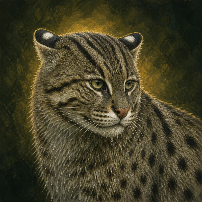 Fishing Cat (Prionailurus viverrinus), original illustration showing its coat pattern and body shape