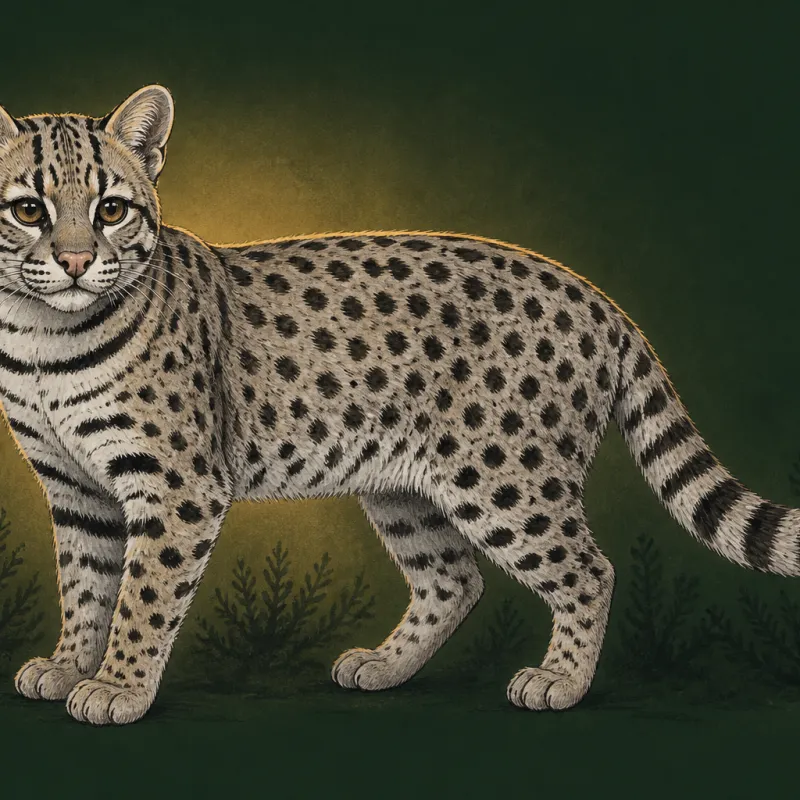 Geoffroy's Cat (Leopardus geoffroyi), original illustration showing its coat pattern and body shape