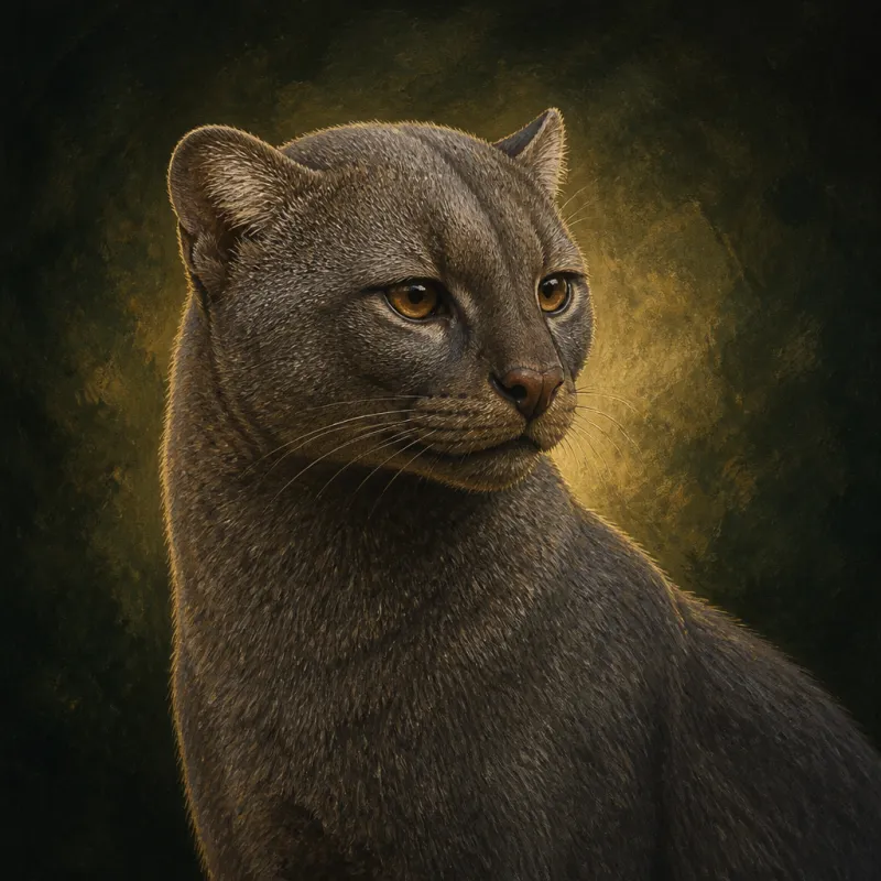 Jaguarundi (Herpailurus yagouaroundi), original illustration showing its coat pattern and body shape