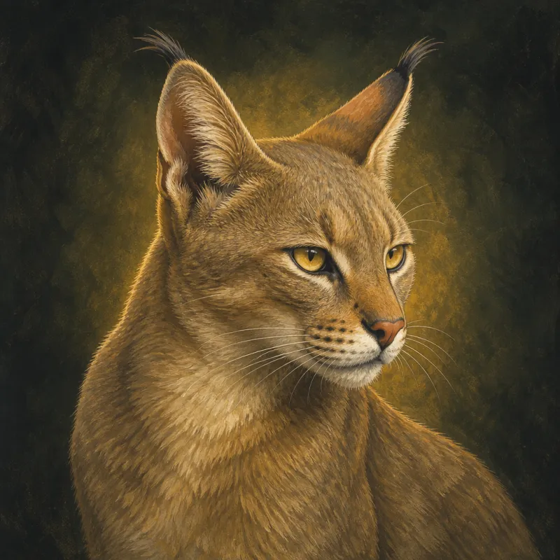 Jungle Cat (Felis chaus), original illustration showing its coat pattern and body shape