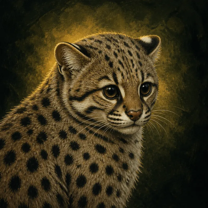 Kodkod (Leopardus guigna), original illustration showing its coat pattern and body shape