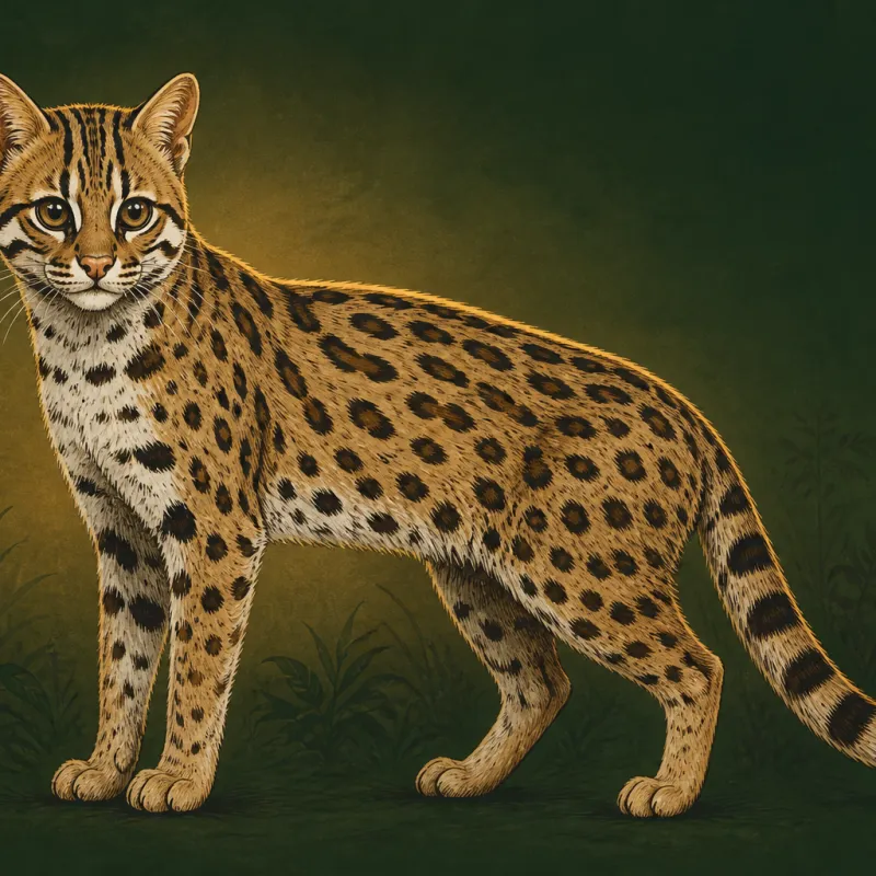 Leopard Cat (Prionailurus bengalensis), original illustration showing its coat pattern and body shape