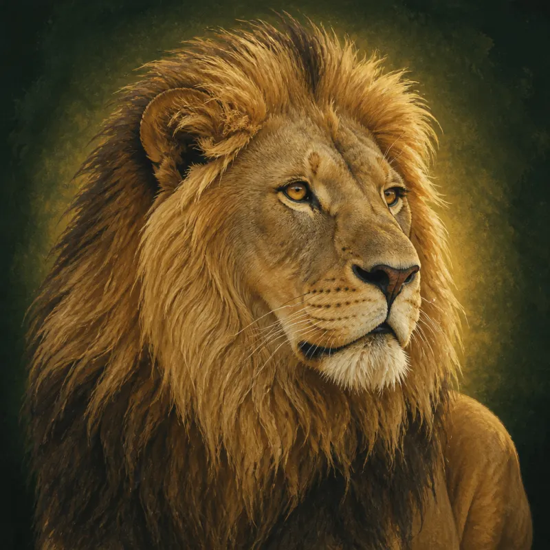 Lion (Panthera leo), original illustration showing its coat pattern and body shape