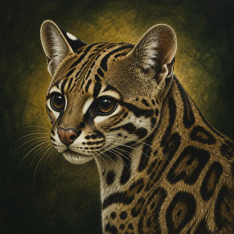 Margay (Leopardus wiedii), original illustration showing its coat pattern and body shape