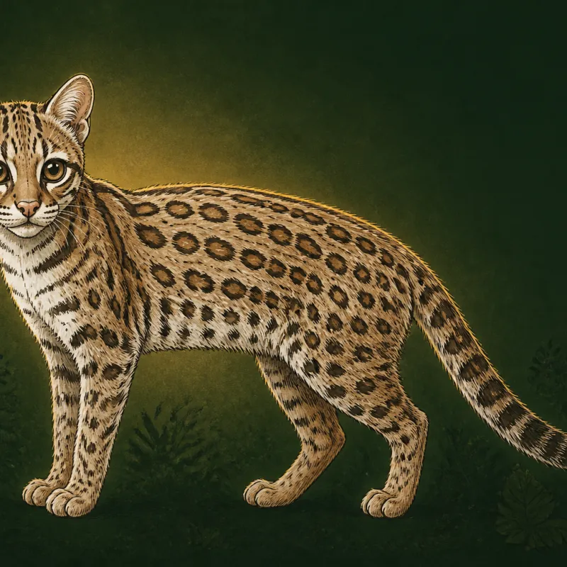 Northern Tiger Cat (Leopardus tigrinus), original illustration showing its coat pattern and body shape