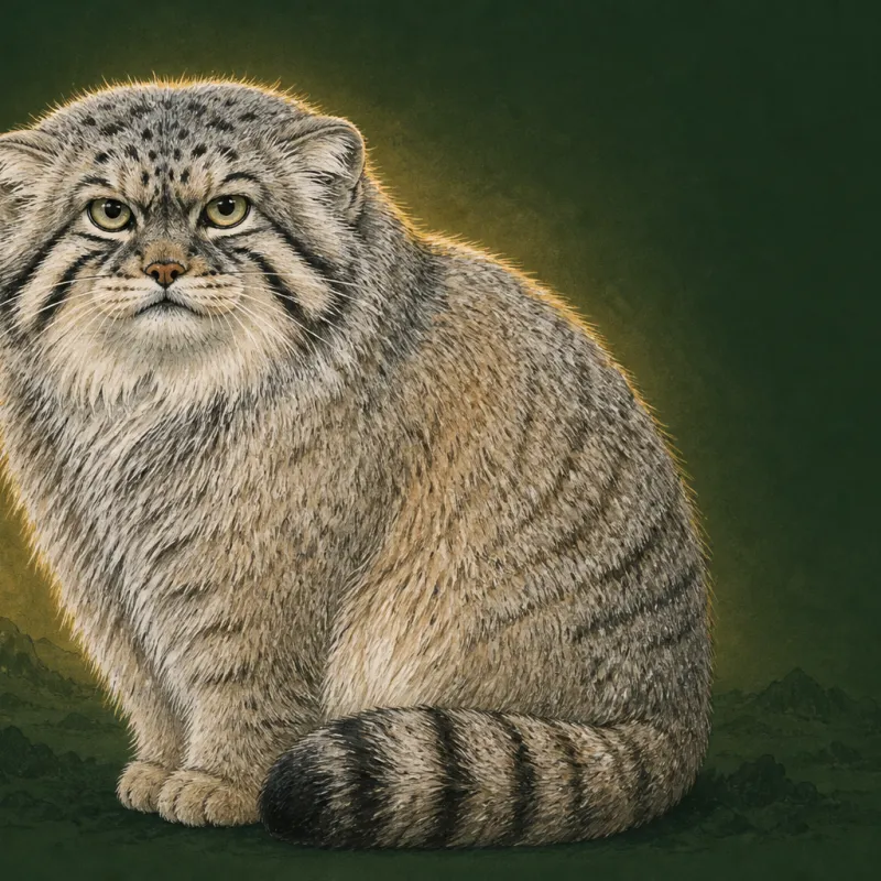Pallas's Cat (Otocolobus manul), original illustration showing its coat pattern and body shape