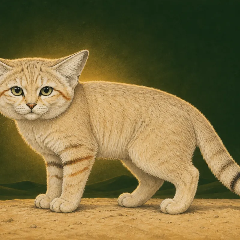 Sand Cat (Felis margarita), original illustration showing its coat pattern and body shape