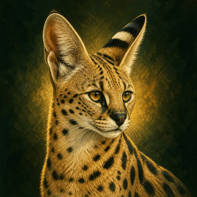 Serval (Leptailurus serval), original illustration showing its coat pattern and body shape