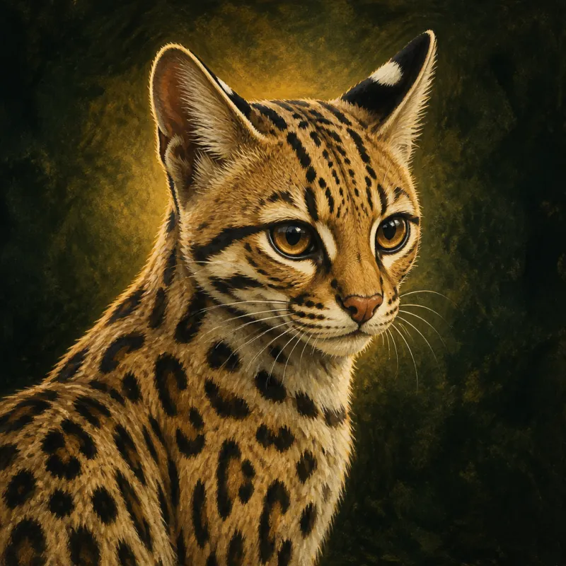 Southern Tiger Cat (Leopardus guttulus), original illustration showing its coat pattern and body shape