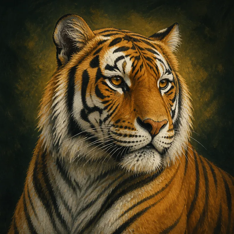 Tiger (Panthera tigris), original illustration showing its coat pattern and body shape